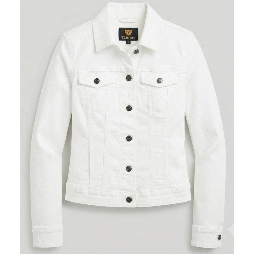Talbots White‎ Jacket Women's Size 2 Denim-Style Cotton Blend Stretch Button EUC